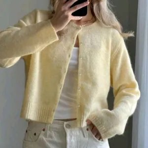 Jouncy Women's Solid Color Minimalist Long Sleeve Cardigan