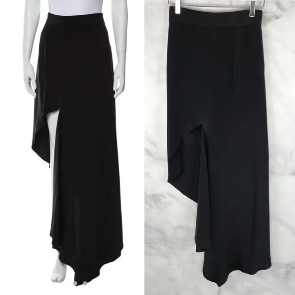 Juan Carlos Obando High Waisted Asymmetric Midi Maxi Skirt Designer Black 26