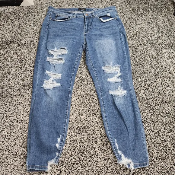 judy blue skinny fit jeans Destruction Raw Hem Frayed Ends Stretch Women's 18W