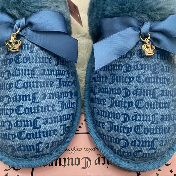 Juicy Couture Faux Fur Slippers Blue Y2K Nwt Size 7