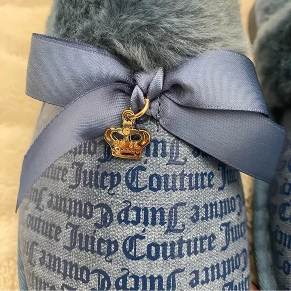 Juicy Couture Faux Fur Slippers Blue Y2K Nwt Size 7