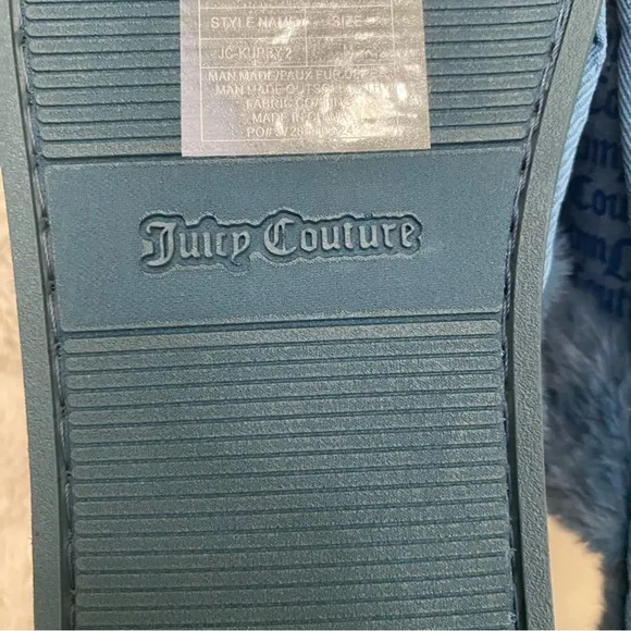 Juicy Couture Faux Fur Slippers Blue Y2K Nwt Size 7