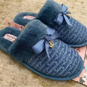 Juicy Couture Faux Fur Slippers Blue Y2K Nwt Size 7