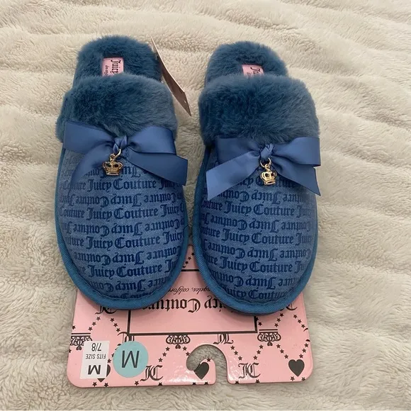 Juicy Couture Faux Fur Slippers Blue Y2K Nwt Size 7