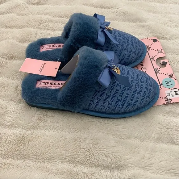 Juicy Couture Faux Fur Slippers Blue Y2K Nwt Size 7