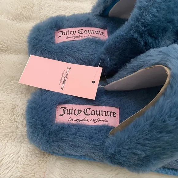 Juicy Couture Faux Fur Slippers Blue Y2K Nwt Size 7