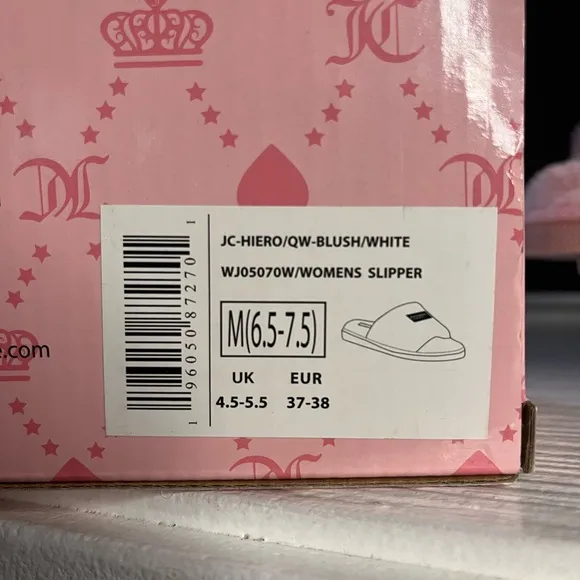 Juicy Couture JC Hero Pink Fuzzy Slide Top Close Slippers Slides Sz 6.5-7.5 New