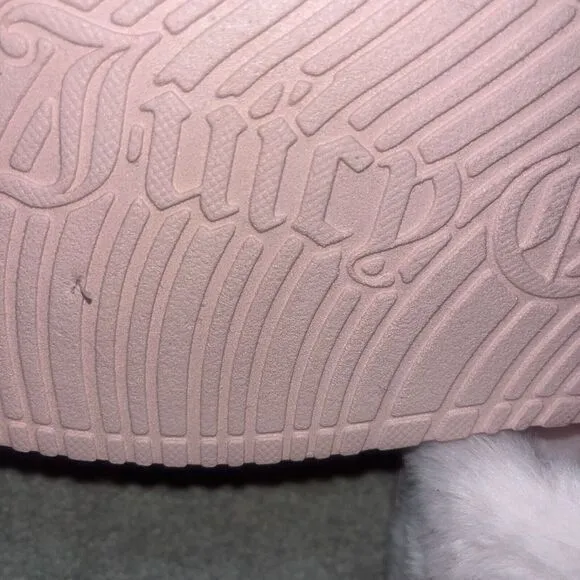 Juicy Couture Slide Slippers Faux Fur Pink Womens Size XL (9,5-10.5)‎