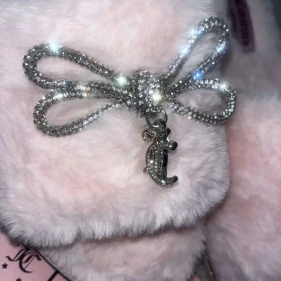 Juicy Couture Slide Slippers Faux Fur Pink Womens Size XL (9,5-10.5)‎