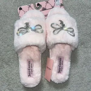 Juicy Couture Slide Slippers Faux Fur Pink Womens Size XL (9,5-10.5)‎