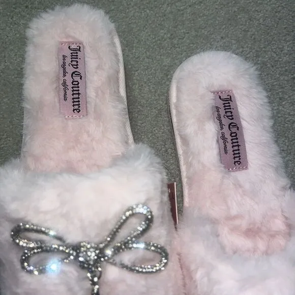 Juicy Couture Slide Slippers Faux Fur Pink Womens Size XL (9,5-10.5)‎