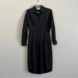 Just Female Women’s Black Pleated Minimalist Long Sleeve Shirt Dress Small 34