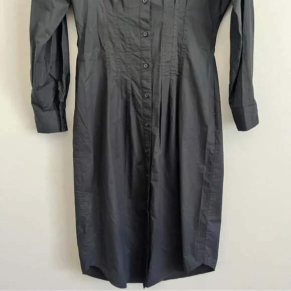 Just Female Women’s Black Pleated Minimalist Long Sleeve Shirt Dress Small 34