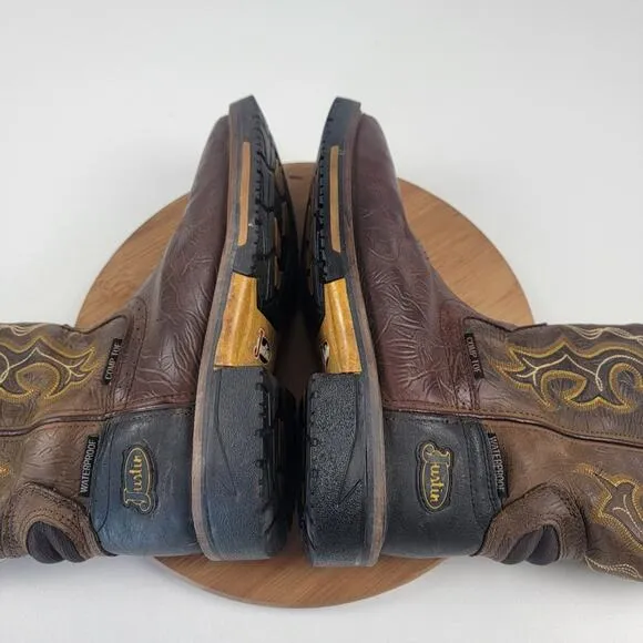 Justin Joist WP Comp Toe Work Western Boots Brown Men's Shoe Size 10D Work Wear