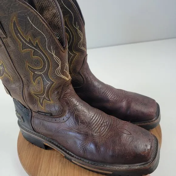 Justin Joist WP Comp Toe Work Western Boots Brown Men's Shoe Size 10D Work Wear