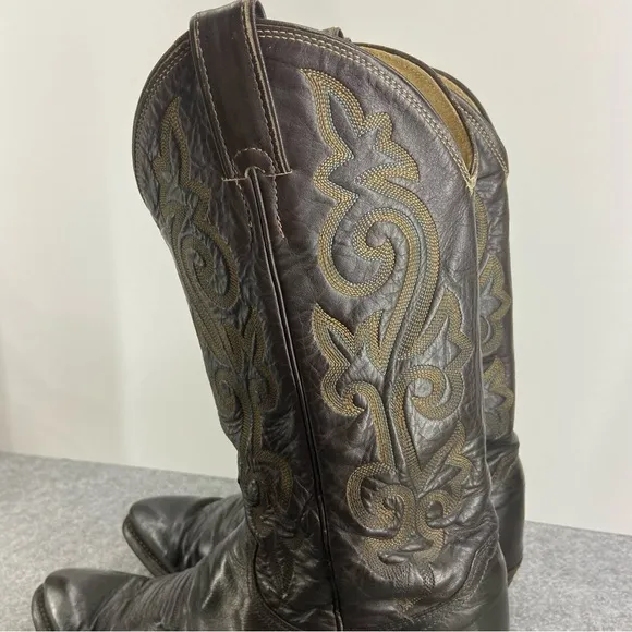 Justin Vintage Dark Brown Leather Western Cowboy Boots Men’s Size 9D