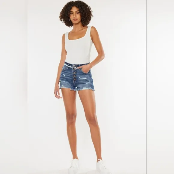 KanCan Button Fly High Rise Torn Distressed Denim Frayed Cut-Off Jean Shorts