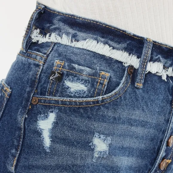KanCan Button Fly High Rise Torn Distressed Denim Frayed Cut-Off Jean Shorts