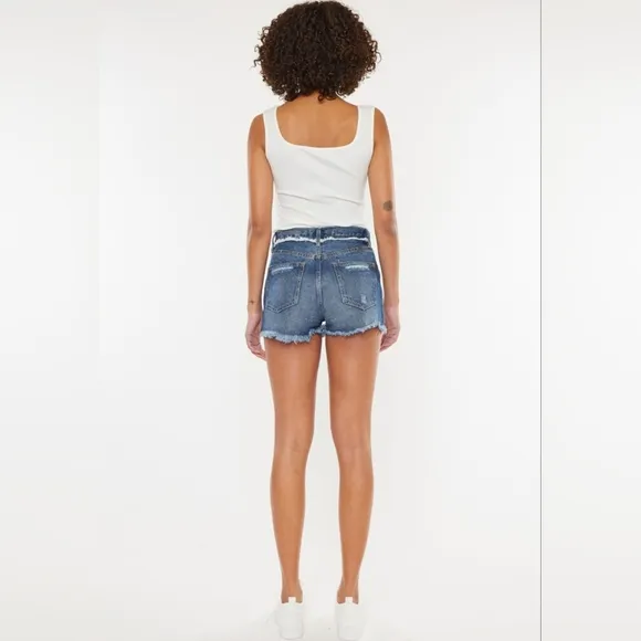KanCan Button Fly High Rise Torn Distressed Denim Frayed Cut-Off Jean Shorts