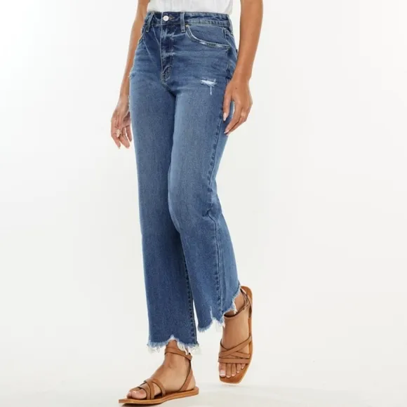 KanCan High-Rise Waist Pants Wide Leg Flare Distressed Torn Denim Slim Fit Jeans