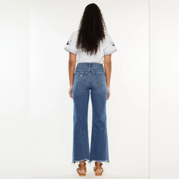 KanCan High-Rise Waist Pants Wide Leg Flare Distressed Torn Denim Slim Fit Jeans