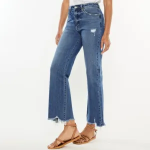 KanCan High-Rise Waist Pants Wide Leg Flare Distressed Torn Denim Slim Fit Jeans
