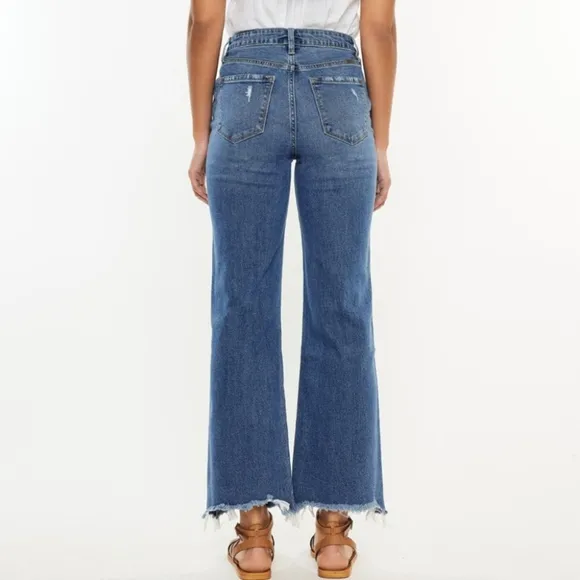 KanCan High-Rise Waist Pants Wide Leg Flare Distressed Torn Denim Slim Fit Jeans