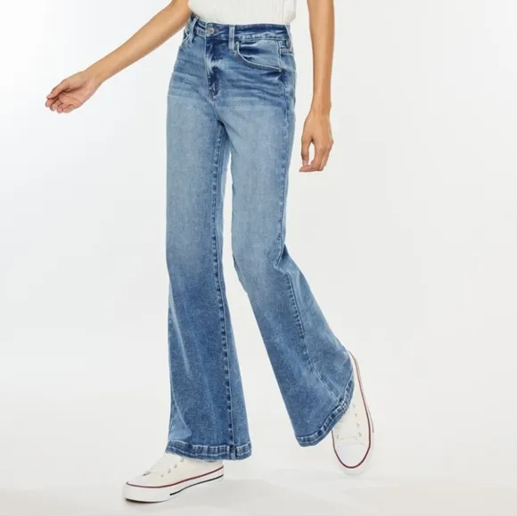 KanCan High-Rise Waist Pants Wide Leg Flare Relaxed Fit Boyfriend Jeans Denim