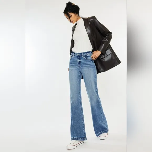 KanCan High-Rise Waist Pants Wide Leg Flare Relaxed Fit Boyfriend Jeans Denim