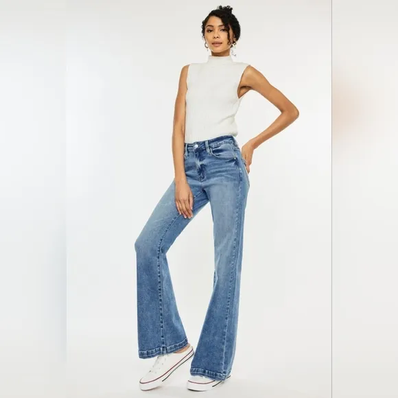 KanCan High-Rise Waist Pants Wide Leg Flare Relaxed Fit Boyfriend Jeans Denim