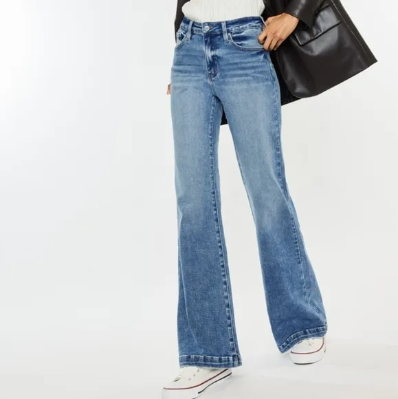 KanCan High-Rise Waist Pants Wide Leg Flare Relaxed Fit Boyfriend Jeans Denim