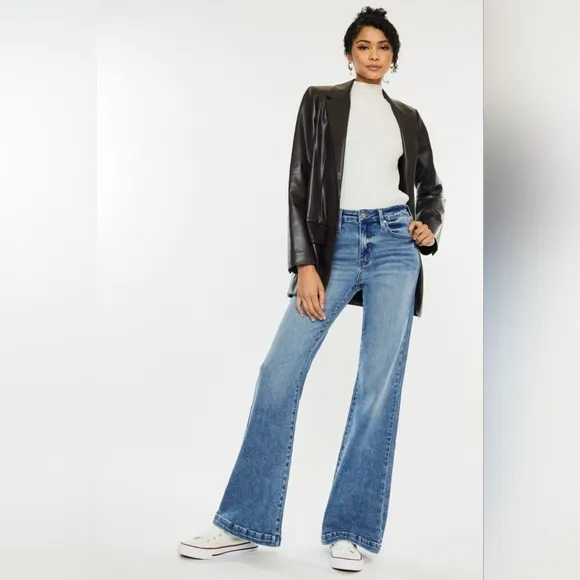 KanCan High-Rise Waist Pants Wide Leg Flare Relaxed Fit Boyfriend Jeans Denim