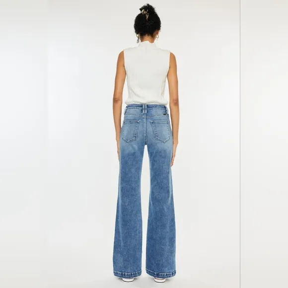KanCan High-Rise Waist Pants Wide Leg Flare Relaxed Fit Boyfriend Jeans Denim