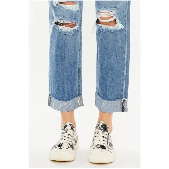 Kancan Medium Wash Distressed Raw hem Boyfriend Jeans