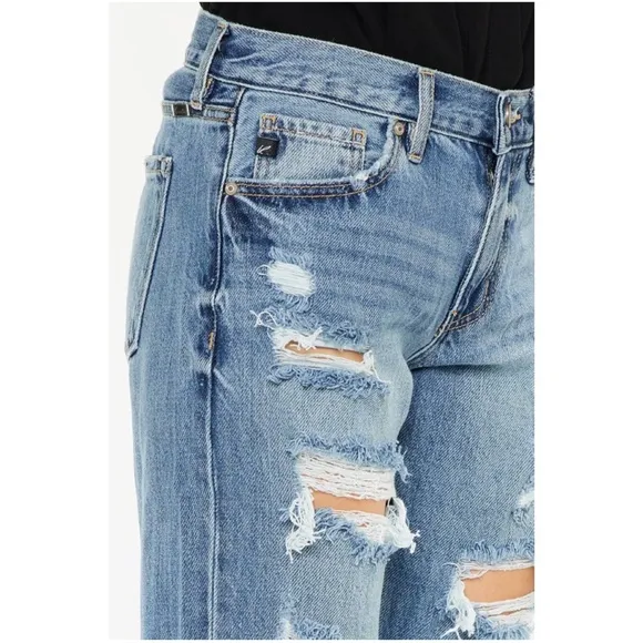 Kancan Medium Wash Distressed Raw hem Boyfriend Jeans