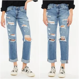Kancan Medium Wash Distressed Raw hem Boyfriend Jeans