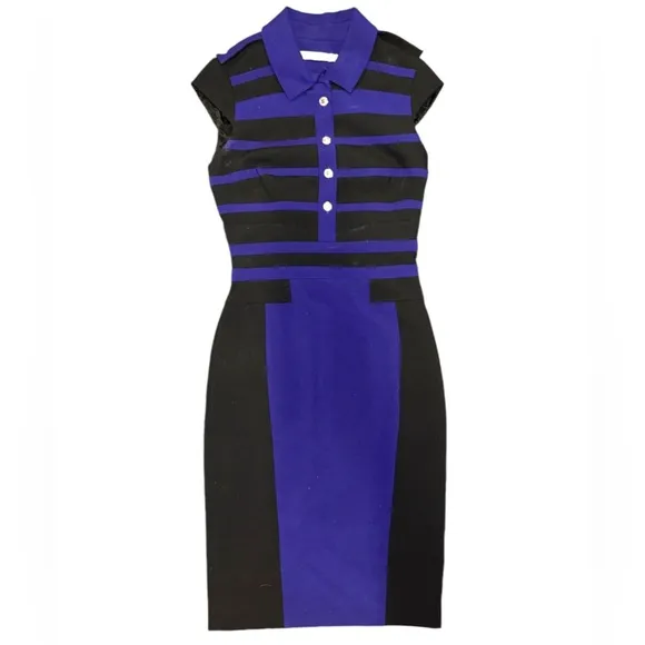 Karen Millen Purple Striped Shirt Knee Length Luxury Business Dress Size 4