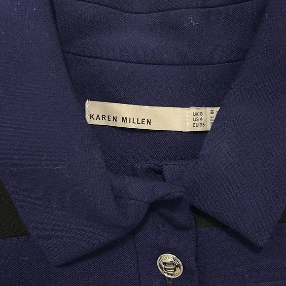 Karen Millen Purple Striped Shirt Knee Length Luxury Business Dress Size 4
