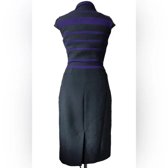 Karen Millen Purple Striped Shirt Knee Length Luxury Business Dress Size 4