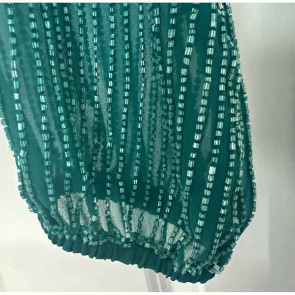 Karina Grimaldi Garda Beaded Silk Mini Dress Emerald Sze XS Holiday Party Luxury