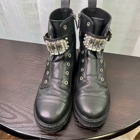 Karl Lagerfeld black rhinestone boots.  Size: 7 M.  #008