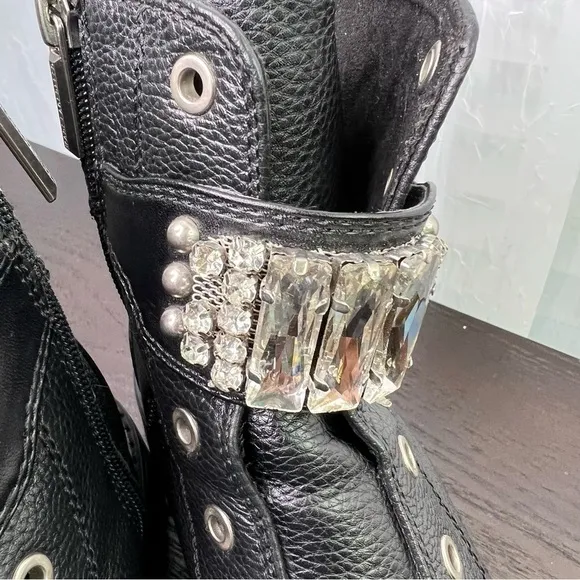 Karl Lagerfeld black rhinestone boots.  Size: 7 M.  #008