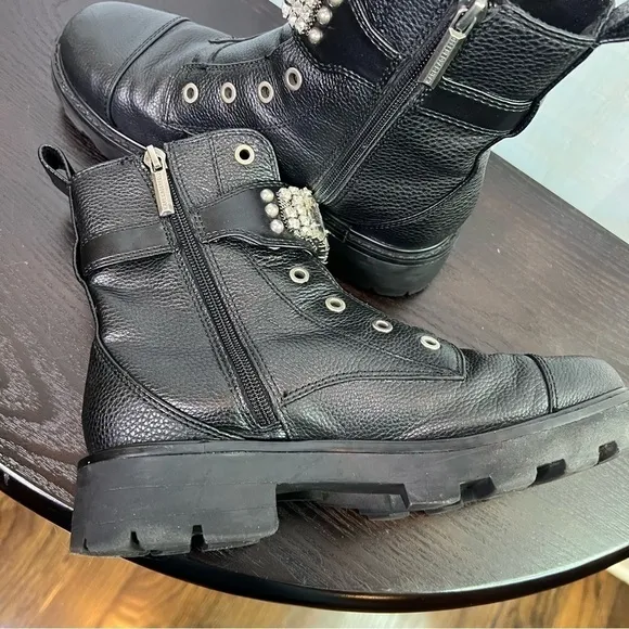 Karl Lagerfeld black rhinestone boots.  Size: 7 M.  #008