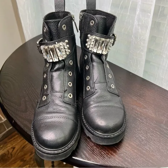 Karl Lagerfeld black rhinestone boots.  Size: 7 M.  #008