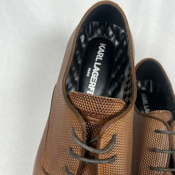 Karl Lagerfeld Paris Derby Lace-Up Leather Dress Shoes in Cognac Size 8.5 (US)
