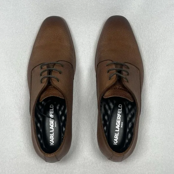 Karl Lagerfeld Paris Derby Lace-Up Leather Dress Shoes in Cognac Size 8.5 (US)