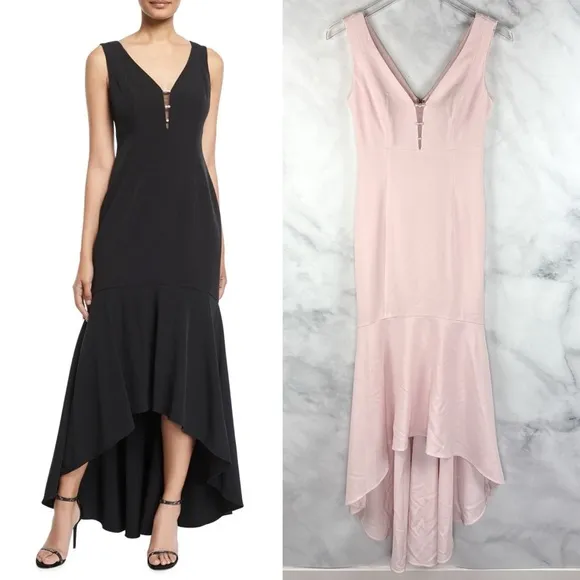 Karl Lagerfeld Pearl Crepe Sleeveless High Low Midi Maxi Gown Dress Pink 0 XS