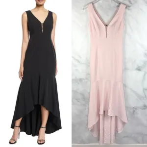 Karl Lagerfeld Pearl Crepe Sleeveless High Low Midi Maxi Gown Dress Pink 0 XS