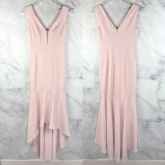 Karl Lagerfeld Pearl Crepe Sleeveless High Low Midi Maxi Gown Dress Pink 0 XS