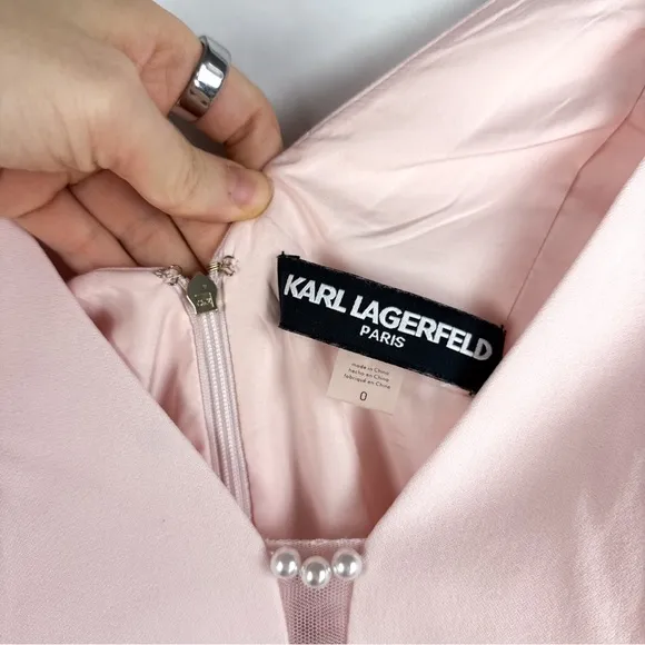 Karl Lagerfeld Pearl Crepe Sleeveless High Low Midi Maxi Gown Dress Pink 0 XS
